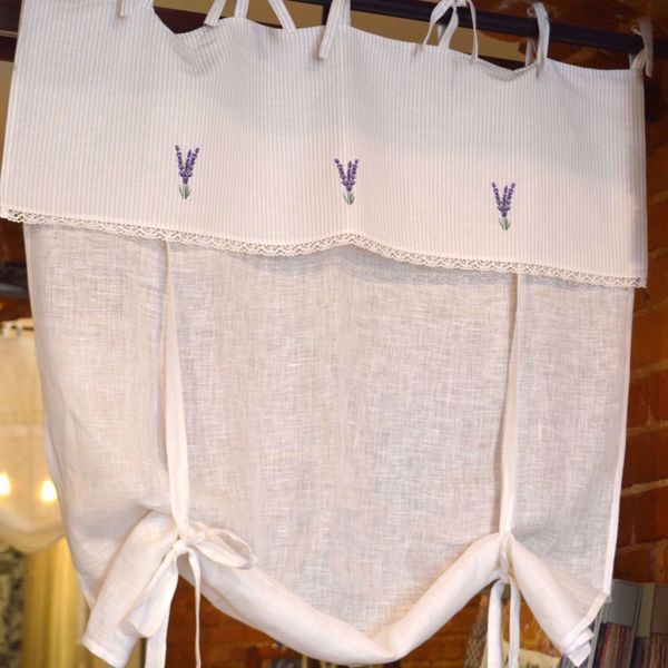 Picture of Linen liftcurtains offwhite with lavender 120 x 120 cm