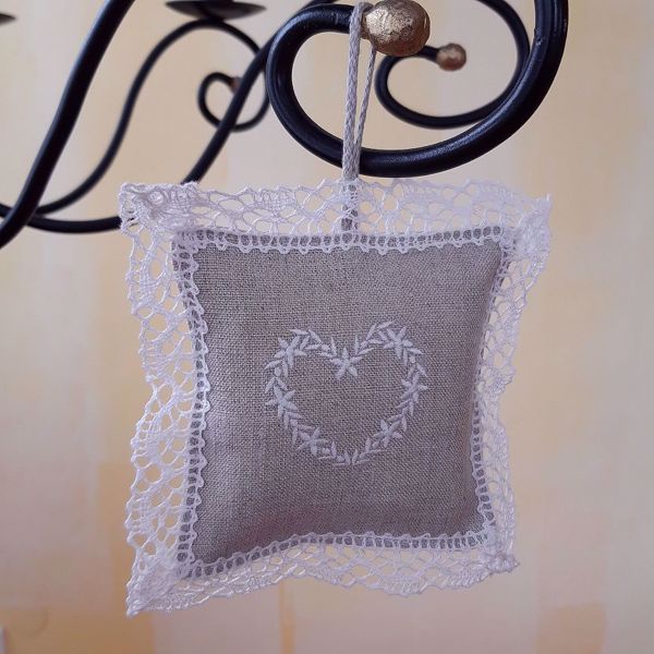 Picture of Lavender pillow laced with heart-n