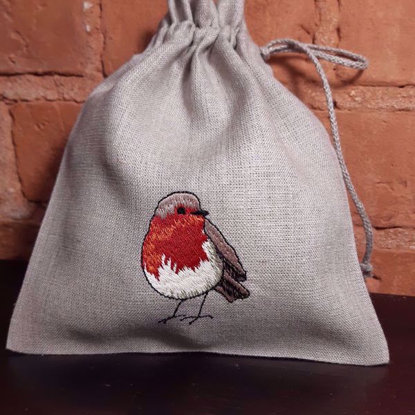 Picture of Linen bag with bullfinch or robin