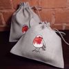 Picture of Linen bag with bullfinch or robin