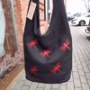 Picture of Linen bag black with golden/red dragonflies