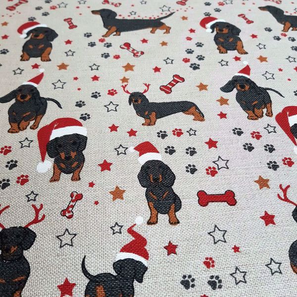 Picture of Christmas tablecloth with dachshunds 140X140cm.